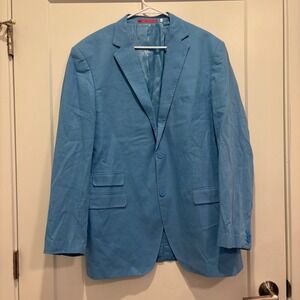 Gino Valentino Mens 44L Light Blue Linen Cotton Modern‎ Fit Blazer Sport Coat